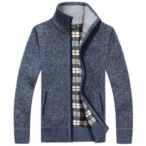 Planet Gates Blue / XL New 4XL 5XL Mens Fleece Sweate Autumn Winter Warm Cashmere Slim Fat Wool Zipper Casual Sweater Men Knitted Coat AF1383