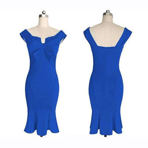 Planet Gates Blue / XL Party Dresses Sexy Slash Neck Backless Mid Calf Dresses For Ladies 2017 Summer Fashion Solid Sheath Event Female Dress