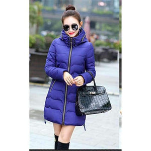 Planet Gates blue / XL Winter Jacket Women Cotton Long Jacket Fashion 2017 Girls Padded Slim Plus Size Hooded Parkas Stand Collar Coat C423