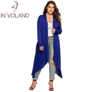 Planet Gates Blue / XL Women Cardigan Jacket Plus Size Autumn Open Front Solid Draped Lady Large Long Large Sweater Big Oversized L-5XL