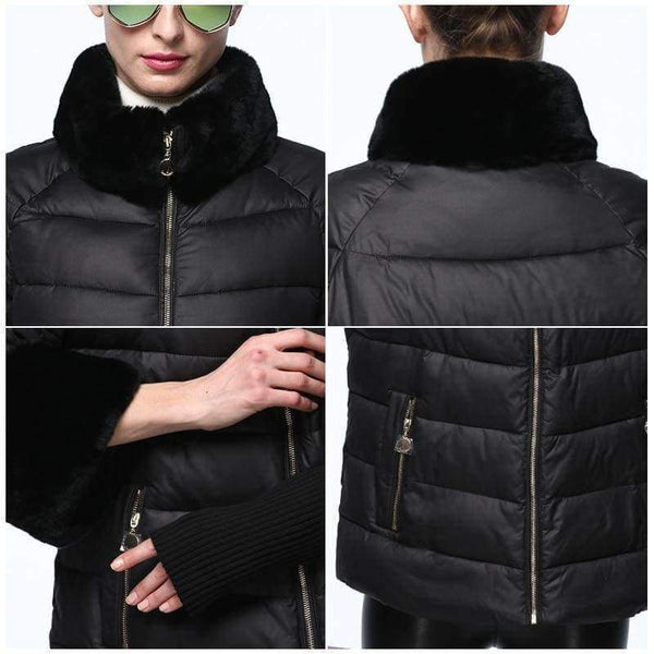 Planet Gates blue / XL Women's Coat Warm Winter Jacket Real Rabbit Fur Collar / Sleeve Removable Windbreaker Plus Fat Jacket SnowClassic