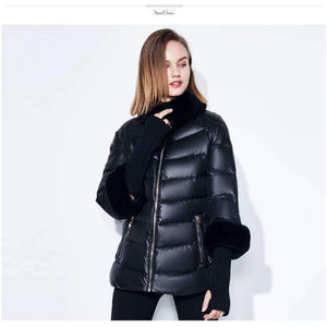 Planet Gates blue / XL Women's Coat Warm Winter Jacket Real Rabbit Fur Collar / Sleeve Removable Windbreaker Plus Fat Jacket SnowClassic