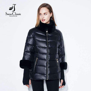 Planet Gates blue / XL Women's Coat Warm Winter Jacket Real Rabbit Fur Collar / Sleeve Removable Windbreaker Plus Fat Jacket SnowClassic