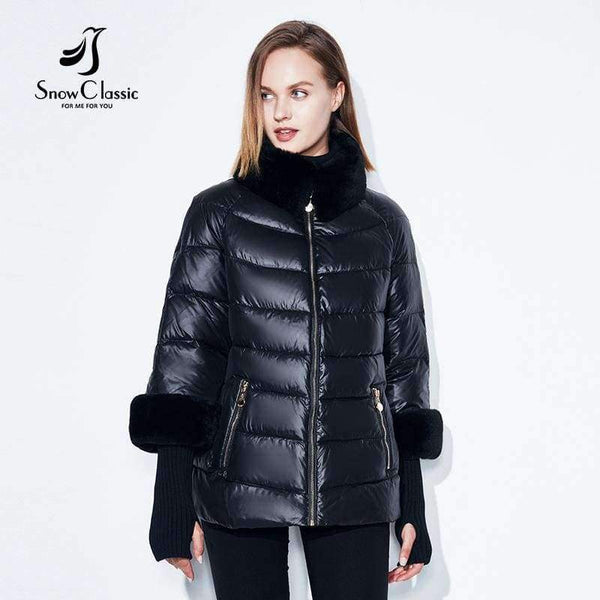 Planet Gates blue / XL Women's Coat Warm Winter Jacket Real Rabbit Fur Collar / Sleeve Removable Windbreaker Plus Fat Jacket SnowClassic