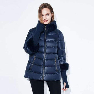 Planet Gates blue / XL Women's Coat Warm Winter Jacket Real Rabbit Fur Collar / Sleeve Removable Windbreaker Plus Fat Jacket SnowClassic