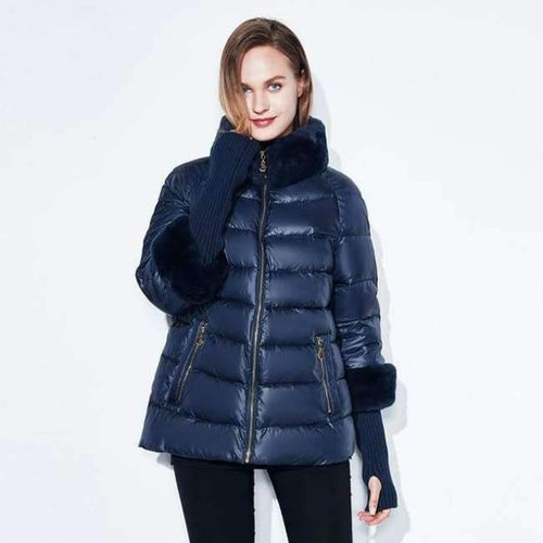 Planet Gates blue / XL Women's Coat Warm Winter Jacket Real Rabbit Fur Collar / Sleeve Removable Windbreaker Plus Fat Jacket SnowClassic