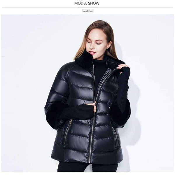 Planet Gates blue / XL Women's Coat Warm Winter Jacket Real Rabbit Fur Collar / Sleeve Removable Windbreaker Plus Fat Jacket SnowClassic