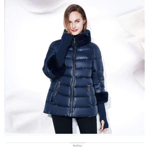 Planet Gates blue / XL Women's Coat Warm Winter Jacket Real Rabbit Fur Collar / Sleeve Removable Windbreaker Plus Fat Jacket SnowClassic