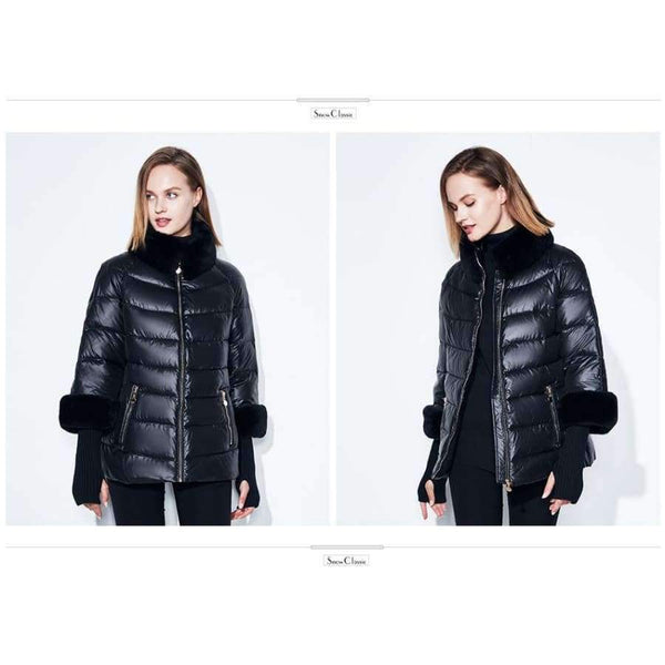 Planet Gates blue / XL Women's Coat Warm Winter Jacket Real Rabbit Fur Collar / Sleeve Removable Windbreaker Plus Fat Jacket SnowClassic