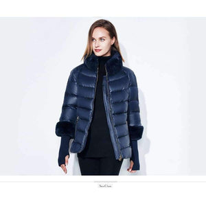 Planet Gates blue / XL Women's Coat Warm Winter Jacket Real Rabbit Fur Collar / Sleeve Removable Windbreaker Plus Fat Jacket SnowClassic