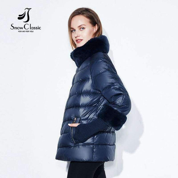 Planet Gates blue / XL Women's Coat Warm Winter Jacket Real Rabbit Fur Collar / Sleeve Removable Windbreaker Plus Fat Jacket SnowClassic