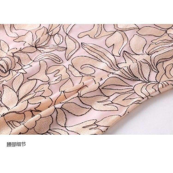 Planet Gates blue / XL Womens Fashion Summer Party Event Dress 2018 Ladies V-Neck Allover Exquisite Embroidery Lace up Dress Knee Length