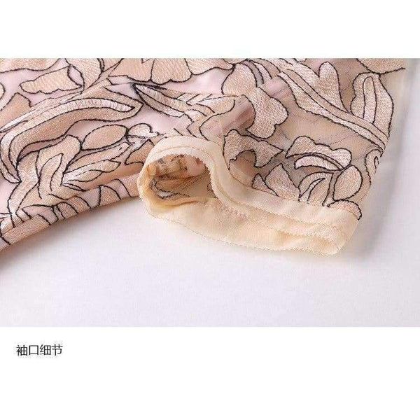 Planet Gates blue / XL Womens Fashion Summer Party Event Dress 2018 Ladies V-Neck Allover Exquisite Embroidery Lace up Dress Knee Length