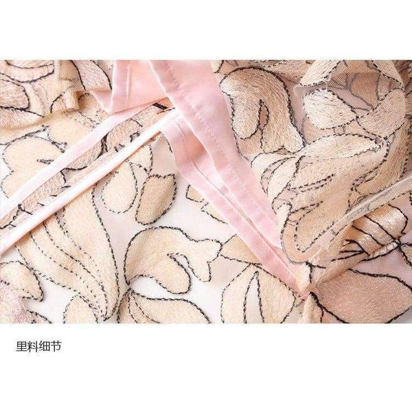 Planet Gates blue / XL Womens Fashion Summer Party Event Dress 2018 Ladies V-Neck Allover Exquisite Embroidery Lace up Dress Knee Length