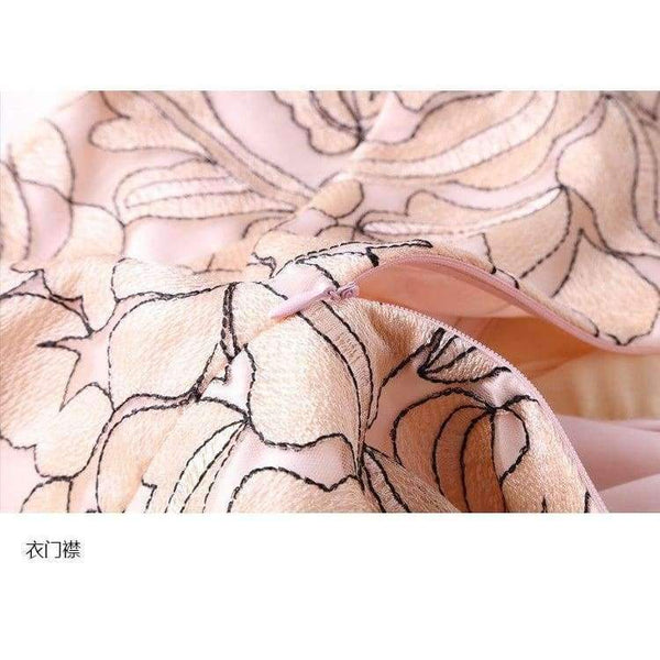 Planet Gates blue / XL Womens Fashion Summer Party Event Dress 2018 Ladies V-Neck Allover Exquisite Embroidery Lace up Dress Knee Length