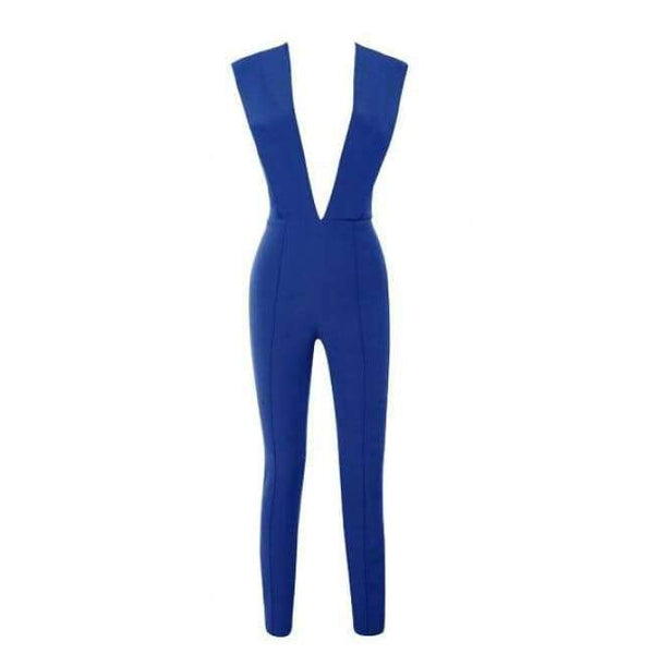 Planet Gates Blue / XS / United States New Arrival Summer Jumpsuits for Women 2018 Gray Deep v Neck Fitted Elegant White Sexy Bodycon Jumpsuit Clubwear