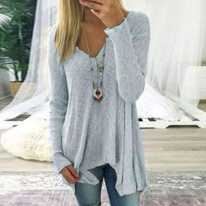 Planet Gates Blue / XXXL T-shirts Casual Knitted Sweater Pullover Long Sleeve Women Tops Sexy V Neck T-shirts Femme Tee Shirts WS3536E
