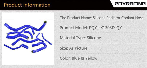Planet Gates Blue & Yellow D15/16 Silicone Radiator Coolant Hose , Silicone hose kit With PQY logo For Honda CIVIC SOHC D15 D16 EG EK 92-00
