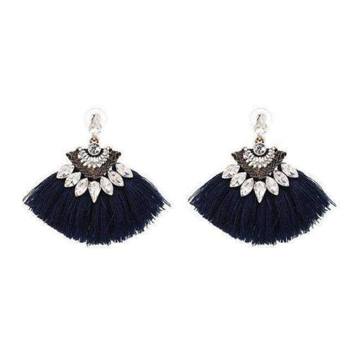 Planet Gates Blue1 Bohemia Dangle Drop Earrings Women Accessories Fan Shaped Cotton Handmade Tassels Fringed Earrings Ethnic Jewelry