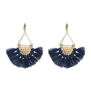 Planet Gates Blue1 Fan shaped Cotton Tassels Bohemia Earrings For Women Ethnic Jewelry Big Dangle Earrings Handmade Fringe Pendientes