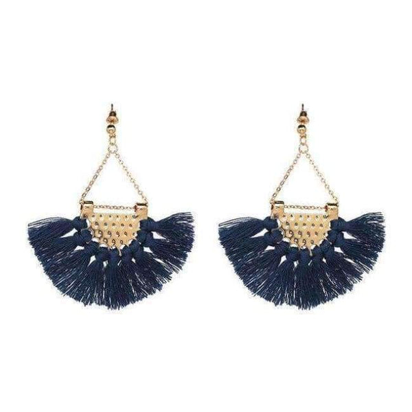 Planet Gates Blue1 Fan shaped Cotton Tassels Bohemia Earrings For Women Ethnic Jewelry Big Dangle Earrings Handmade Fringe Pendientes