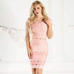 Planet Gates Blush / L Sexy Party Dress Summer 2018 New Arrival Bodycon Bandage Dress Clubwear Hollow Out V Neck Sheath Fashion Slim Dresses For Women