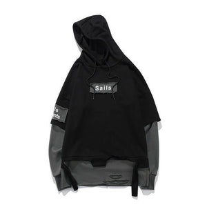 Planet Gates BM832 black / M Pullover Men Fake two pieces Hooded high quality Sweatshirts Cotton Hip Hop Letter printed Men Ribbon Oversized Hoodies