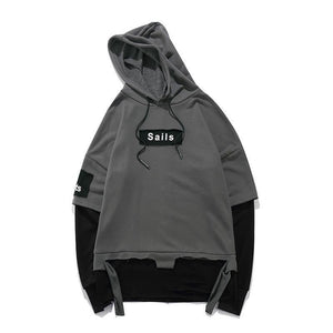 Planet Gates BM832 gray / M Pullover Men Fake two pieces Hooded high quality Sweatshirts Cotton Hip Hop Letter printed Men Ribbon Oversized Hoodies
