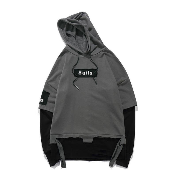Planet Gates BM832 gray / M Pullover Men Fake two pieces Hooded high quality Sweatshirts Cotton Hip Hop Letter printed Men Ribbon Oversized Hoodies