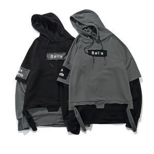 Planet Gates BM832 gray / M Pullover Men Fake two pieces Hooded high quality Sweatshirts Cotton Hip Hop Letter printed Men Ribbon Oversized Hoodies