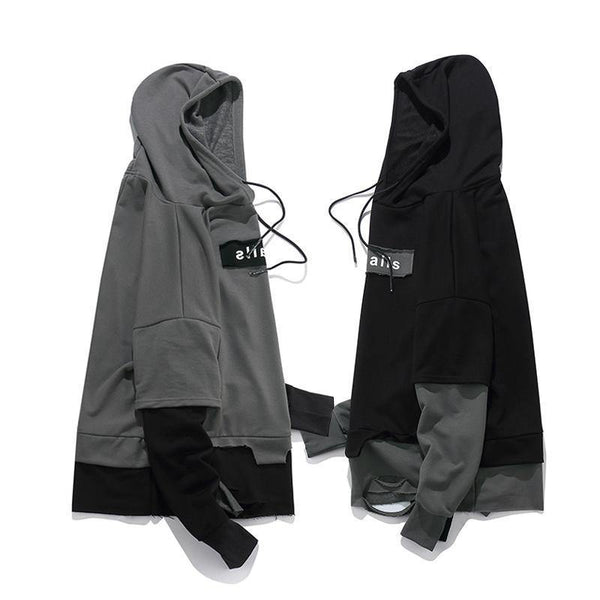 Planet Gates BM832 gray / M Pullover Men Fake two pieces Hooded high quality Sweatshirts Cotton Hip Hop Letter printed Men Ribbon Oversized Hoodies