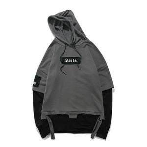 Planet Gates BM832 gray / M Pullover Men Fake two pieces Hooded high quality Sweatshirts Cotton Hip Hop Letter printed Men Ribbon Oversized Hoodies