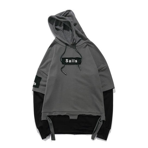Planet Gates BM832 gray / M Pullover Men Fake two pieces Hooded high quality Sweatshirts Cotton Hip Hop Letter printed Men Ribbon Oversized Hoodies