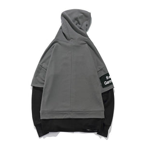 Planet Gates BM832 gray / M Pullover Men Fake two pieces Hooded high quality Sweatshirts Cotton Hip Hop Letter printed Men Ribbon Oversized Hoodies