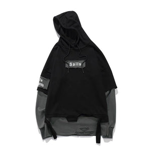 Planet Gates BM832 gray / M Pullover Men Fake two pieces Hooded high quality Sweatshirts Cotton Hip Hop Letter printed Men Ribbon Oversized Hoodies