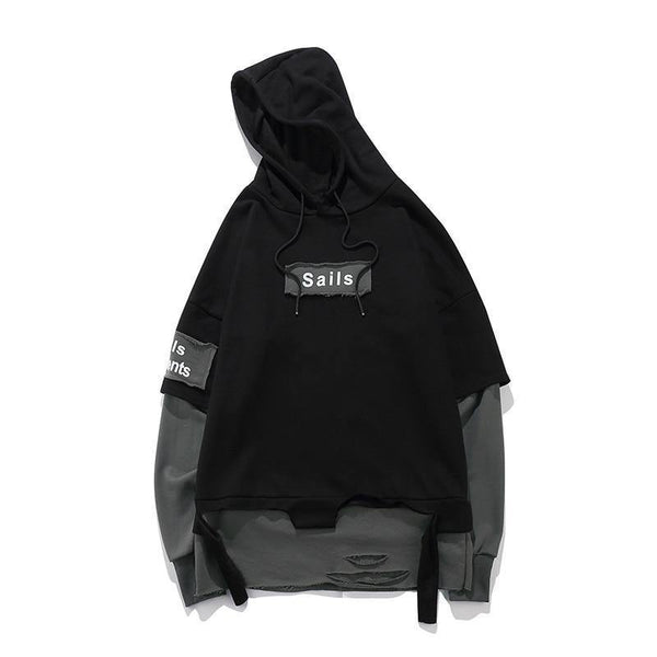 Planet Gates BM832 gray / M Pullover Men Fake two pieces Hooded high quality Sweatshirts Cotton Hip Hop Letter printed Men Ribbon Oversized Hoodies