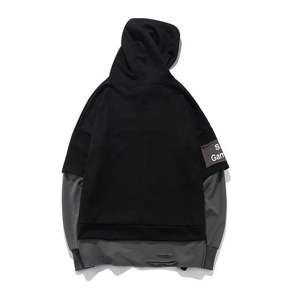 Planet Gates BM832 gray / M Pullover Men Fake two pieces Hooded high quality Sweatshirts Cotton Hip Hop Letter printed Men Ribbon Oversized Hoodies