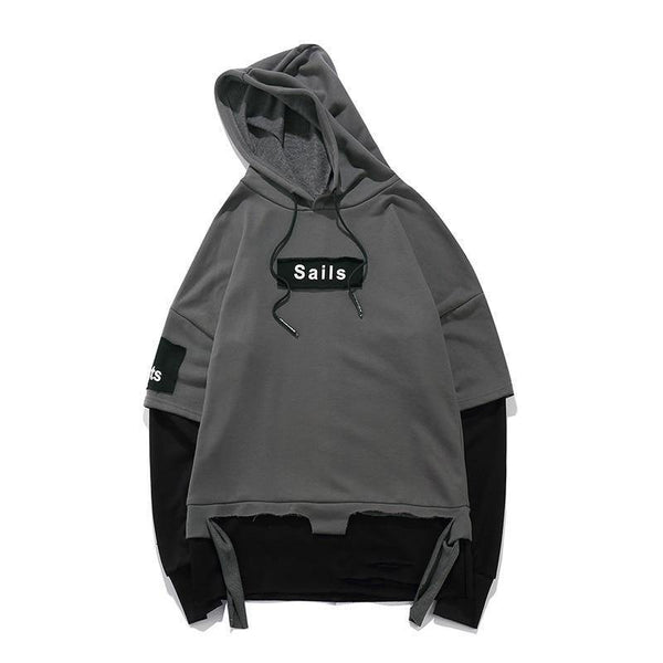 Planet Gates BM832 gray / M Pullover Men Fake two pieces Hooded high quality Sweatshirts Cotton Hip Hop Letter printed Men Ribbon Oversized Hoodies