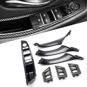Planet Gates BMW F10 F11 F18 5 Series 2010-2016 7pcs Interior Window Lift Switch Panel Door Handle Trim Carbon Fiber ABS Car Styling