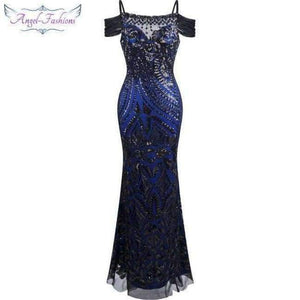 Planet Gates Boat Neck 220 / 12 / China Angel-fashions vestido de festa Boat Nect Sequin  Mermaid Long Evening Dress Abendkleid  Black 220