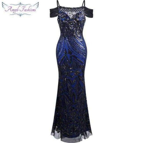 Planet Gates Boat Neck 220 / 12 / China Angel-fashions vestido de festa Boat Nect Sequin  Mermaid Long Evening Dress Abendkleid  Black 220