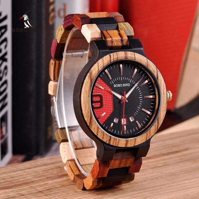 Planet Gates BOBO BIRD Relogio Masculino Wooden Watch Men Luxury Date Display Wood Quartz Watches Mens Great Gift erkek kol saati W-Q13