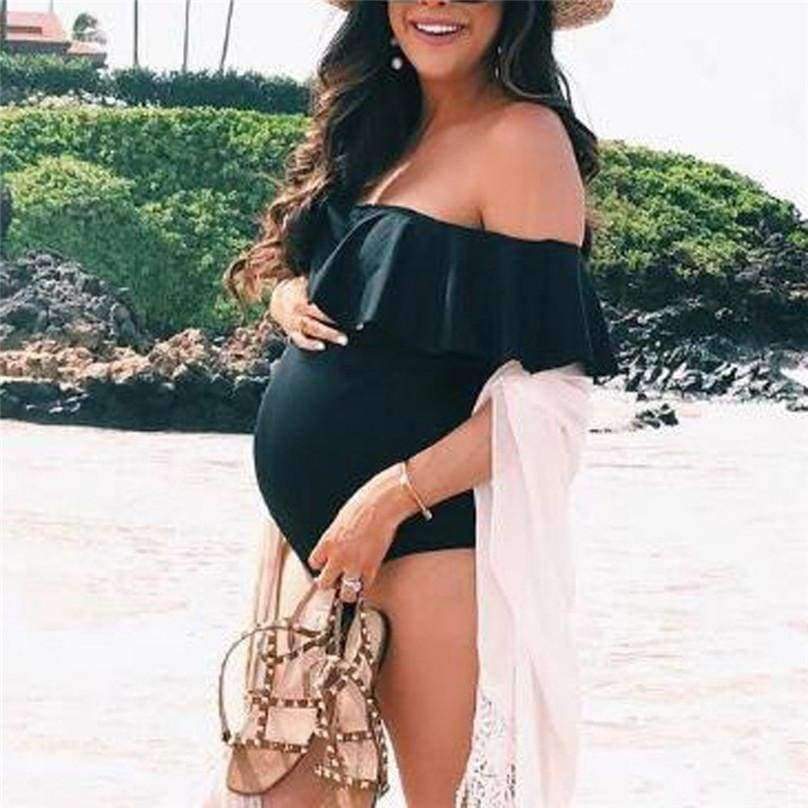 Planet Gates Body Suits / L Swimwear Pregnant Women Swimsuit One Piece Plus Size Pure Color Pregnancy Beach Wear Tankini Body Suits Clothes F40