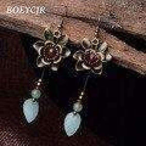 Planet Gates BOEYCJR Ethnic Vintage Dragonfly Stone Bead Asymmetric Dangle Earrings Fashion Jewelry Drop Hook Earrings For Women Gift 2018