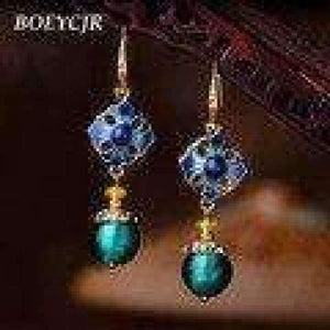 Planet Gates BOEYCJR Ethnic Vintage Dragonfly Stone Bead Asymmetric Dangle Earrings Fashion Jewelry Drop Hook Earrings For Women Gift 2018