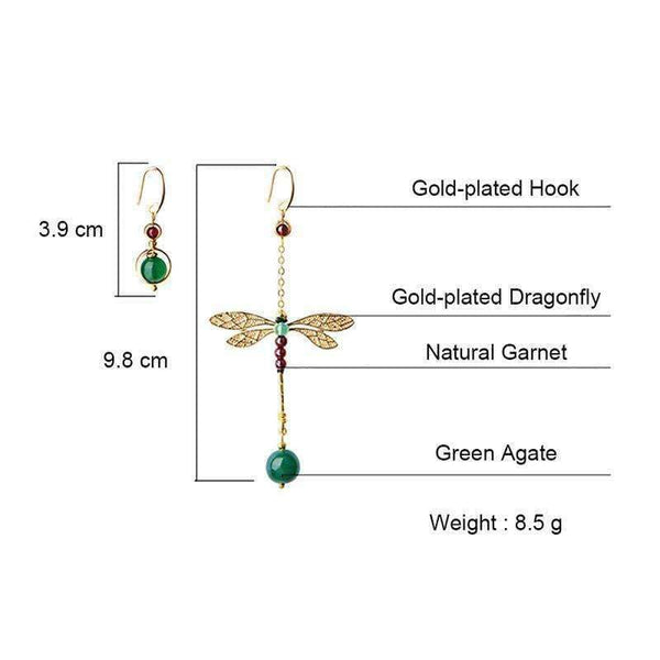Planet Gates BOEYCJR Ethnic Vintage Dragonfly Stone Bead Asymmetric Dangle Earrings Fashion Jewelry Drop Hook Earrings For Women Gift 2018