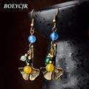 Planet Gates BOEYCJR Ethnic Vintage Dragonfly Stone Bead Asymmetric Dangle Earrings Fashion Jewelry Drop Hook Earrings For Women Gift 2018