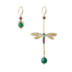 Planet Gates BOEYCJR Ethnic Vintage Dragonfly Stone Bead Asymmetric Dangle Earrings Fashion Jewelry Drop Hook Earrings For Women Gift 2018