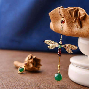 Planet Gates BOEYCJR Ethnic Vintage Dragonfly Stone Bead Asymmetric Dangle Earrings Fashion Jewelry Drop Hook Earrings For Women Gift 2018