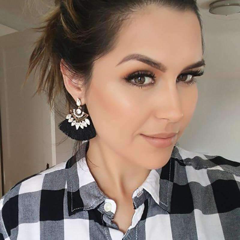 Planet Gates Bohemia Dangle Drop Earrings Women Accessories Fan Shaped Cotton Handmade Tassels Fringed Earrings Ethnic Jewelry